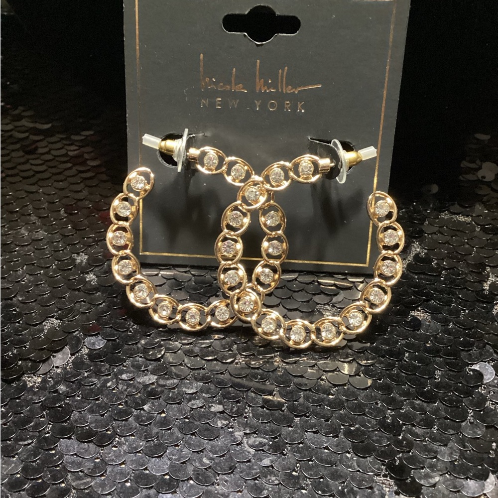 Nicole Miller Crystal-Embellished Gold Earrings